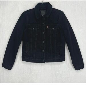 Levi's Premium Original Sherpa Trucker Jacket Denim Women's M Forever Black Jean
